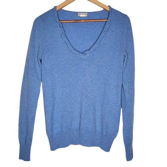 J. Crew‎ Women's Small 100% Cashmere Blue Long Sleeve V-Neck Sweatshirt S - Picture 1 of 4